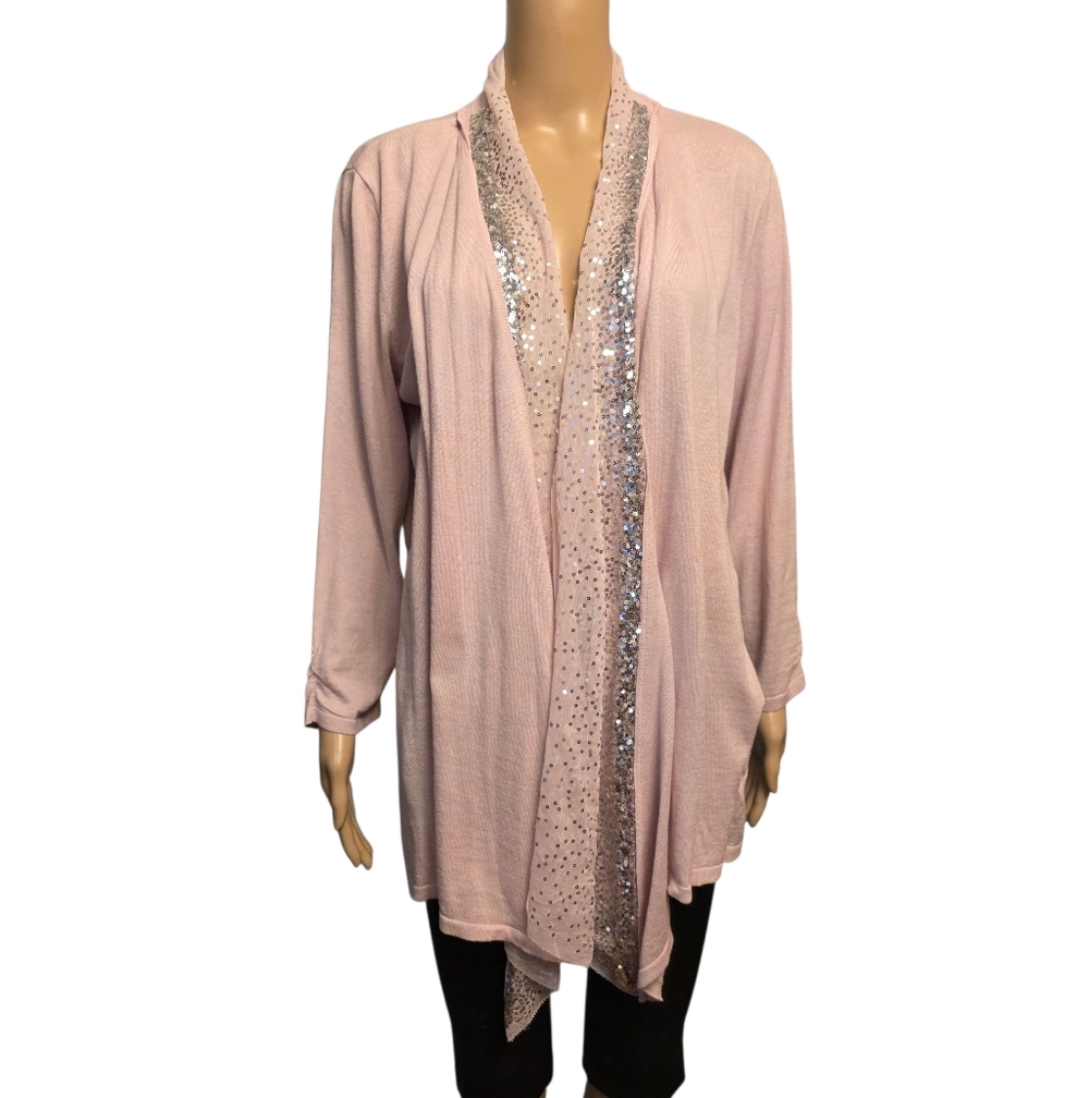 WHBM Pink Cardigan with Silver Sequin Trim Size XL